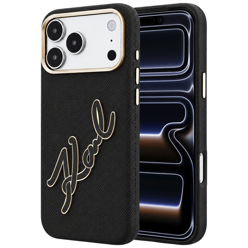 Husa iPhone 17 Pro Karl Lagerfeld Smooth Leather Big Resin Signature Logo, negru, KLHCP18L6PFCKSRK