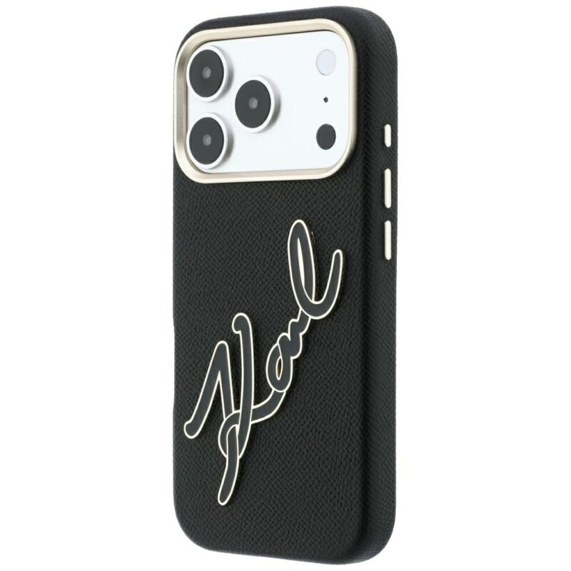 Husa iPhone 17 Pro Karl Lagerfeld Smooth Leather Big Resin Signature Logo, negru, KLHCP18L6PFCKSRK