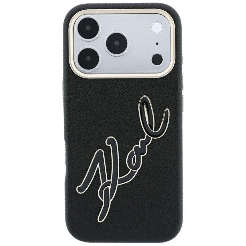 Husa iPhone 17 Pro Karl Lagerfeld Smooth Leather Big Resin Signature Logo, negru, KLHCP18L6PFCKSRK