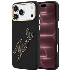 Husa iPhone 18 Pro Max Karl Lagerfeld Smooth Leather Big Resin Signature Logo, negru, KLHCP18X6PFCKSRK