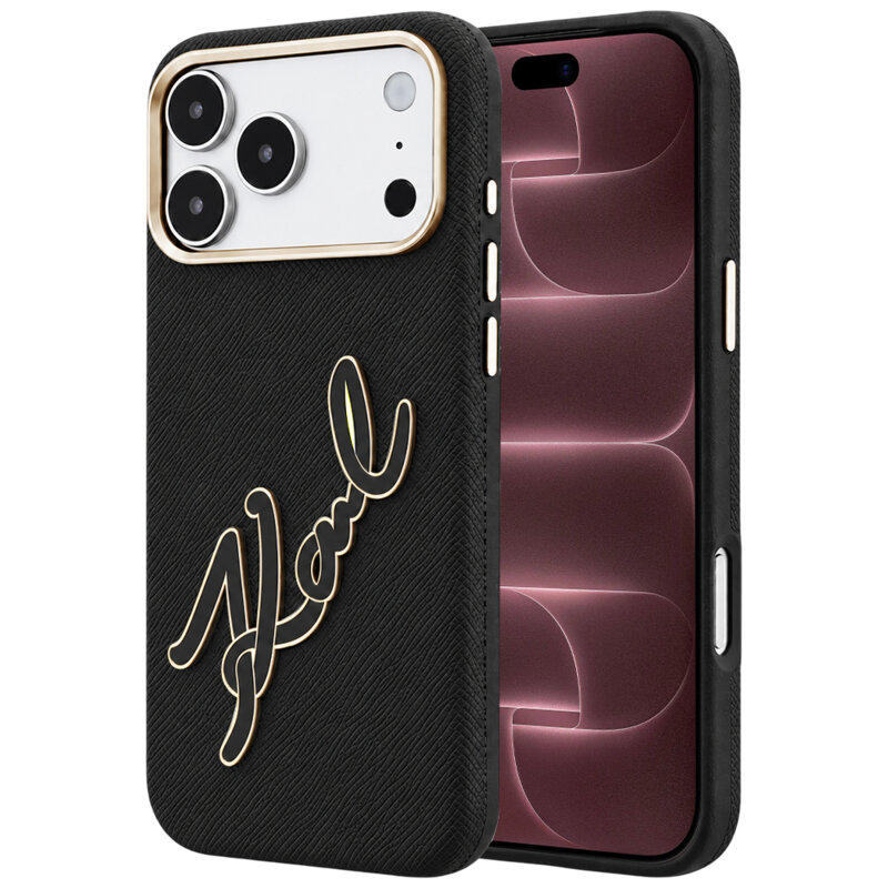 Husa iPhone 18 Pro Max Karl Lagerfeld Smooth Leather Big Resin Signature Logo, negru, KLHCP18X6PFCKSRK