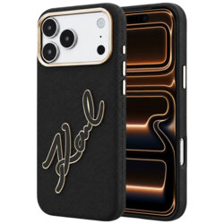 Husa iPhone 17 Pro Max Karl Lagerfeld Smooth Leather Big Resin Signature Logo, negru, KLHCP18X6PFCKSRK