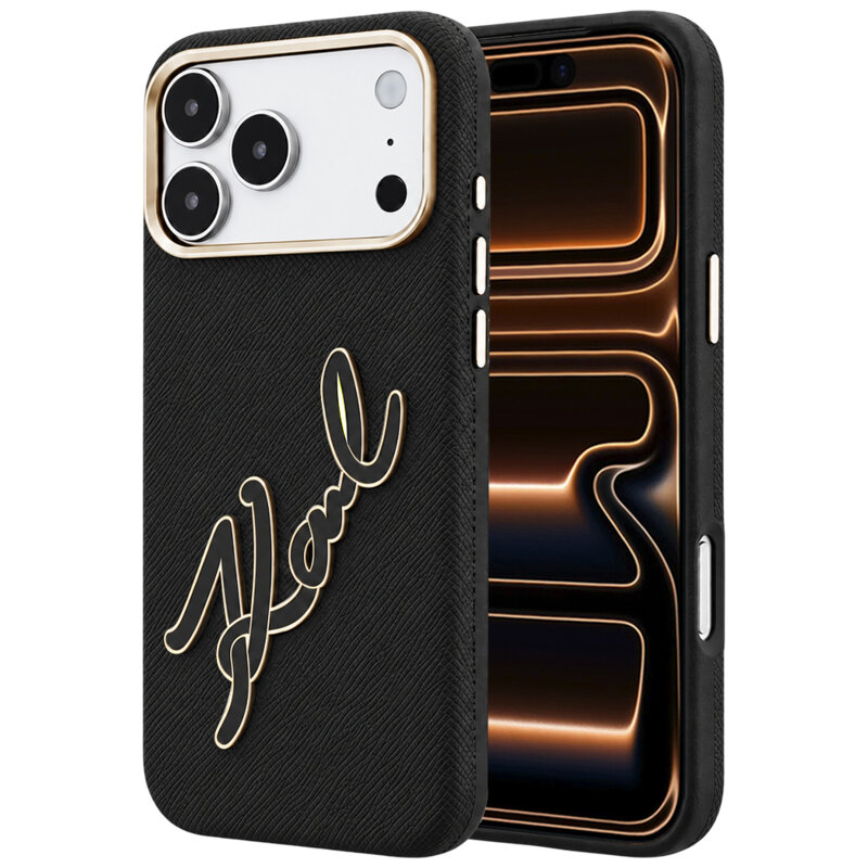 Husa iPhone 17 Pro Max Karl Lagerfeld Smooth Leather Big Resin Signature Logo, negru, KLHCP18X6PFCKSRK