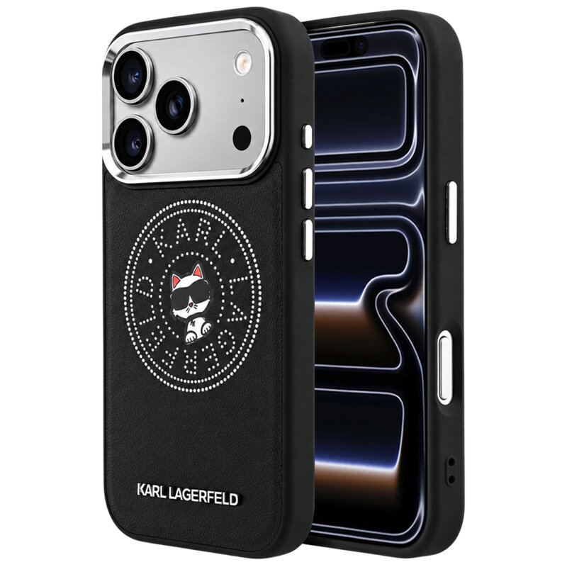 Husa iPhone 17 Pro Karl Lagerfeld Leather Point and C Sketch MagSafe, negru, KLHMP18L6PCCPRK