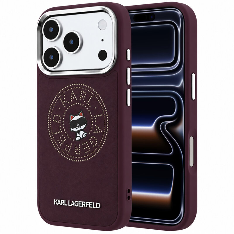 Husa iPhone 17 Pro Karl Lagerfeld Leather Point and C Sketch MagSafe, bordo, KLHMP18L6PCCPRR