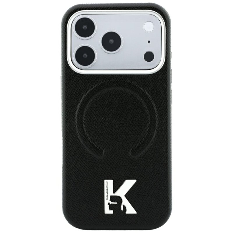 Husa iPhone 17 Pro Karl Lagerfeld Grained Leather Embossed Ring MagSafe, negru, KLHMP18L6PWBKECK
