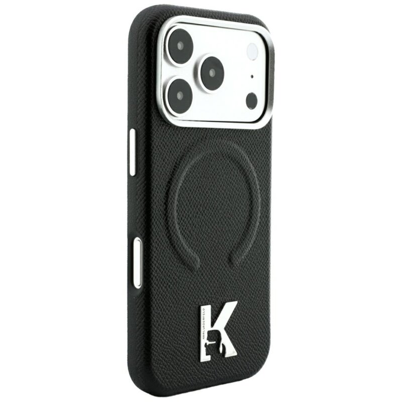 Husa iPhone 17 Pro Karl Lagerfeld Grained Leather Embossed Ring MagSafe, negru, KLHMP18L6PWBKECK