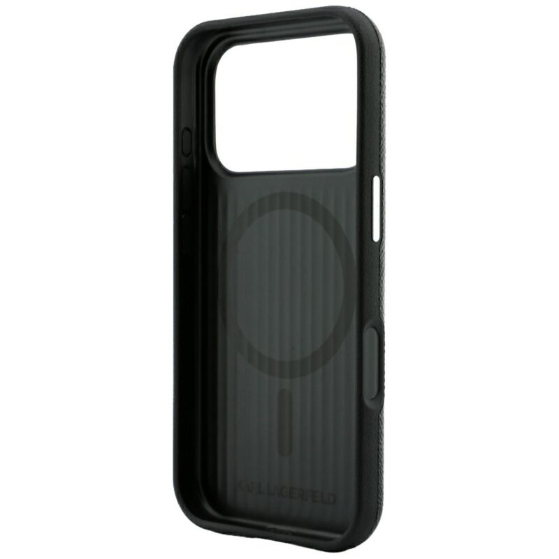 Husa iPhone 17 Pro Karl Lagerfeld Grained Leather Embossed Ring MagSafe, negru, KLHMP18L6PWBKECK