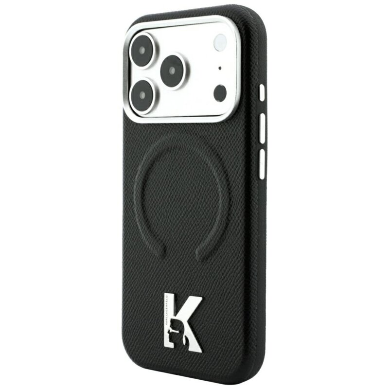 Husa iPhone 18 Pro Max Karl Lagerfeld Grained Leather Embossed Ring MagSafe, negru, KLHMP18X6PWBKECK