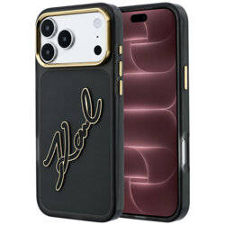 Husa iPhone 18 Pro Max Karl Lagerfeld IML Big Signature Resin Logo Metal Frame, negru, KLHCP18X6HCKSRK