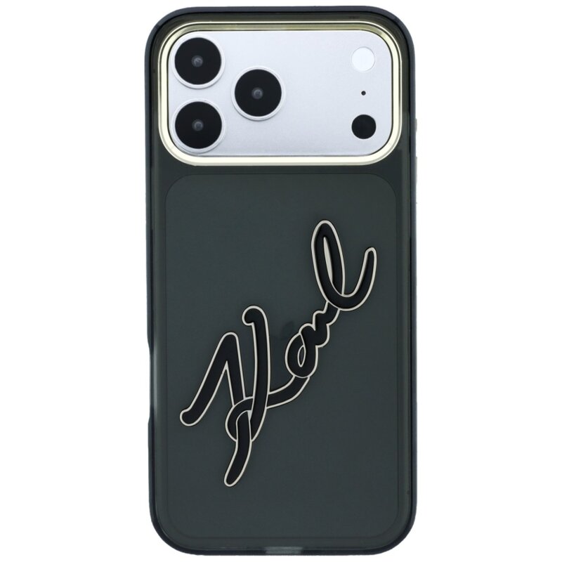 Husa iPhone 17 Pro Max Karl Lagerfeld IML Big Signature Resin Logo Metal Frame, negru, KLHCP18X6HCKSRK