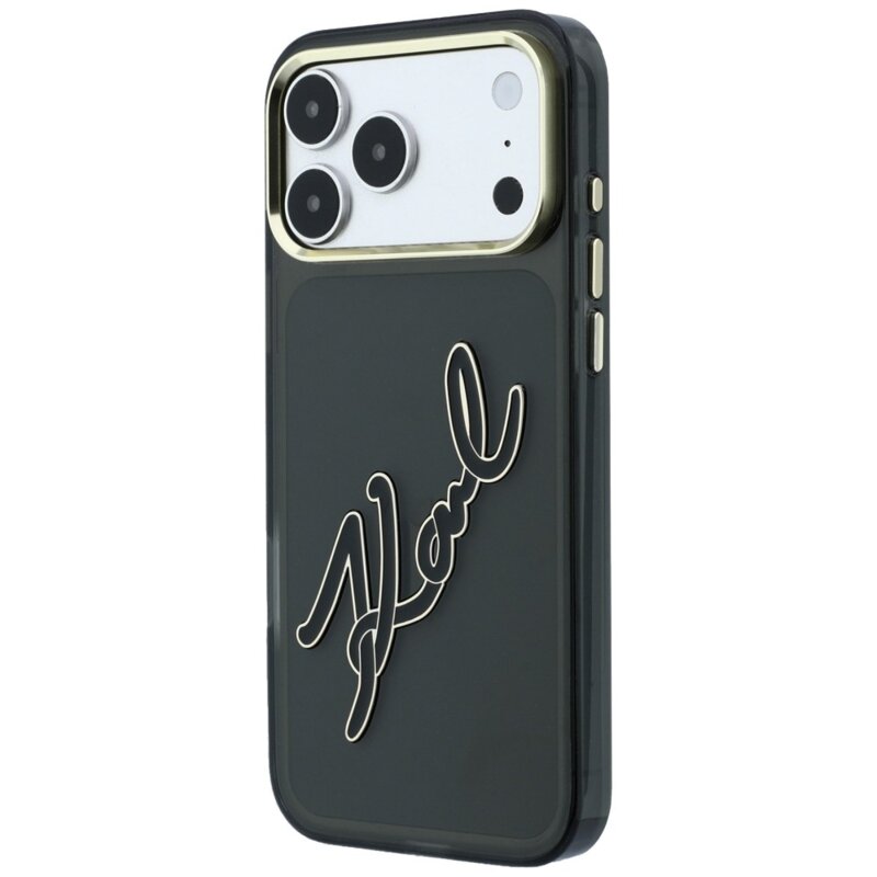 Husa iPhone 17 Pro Karl Lagerfeld IML Big Signature Resin Logo Metal Frame, negru, KLHCP18L6HCKSRK