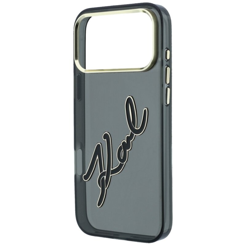 Husa iPhone 17 Pro Karl Lagerfeld IML Big Signature Resin Logo Metal Frame, negru, KLHCP18L6HCKSRK