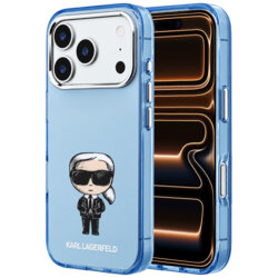 Husa iPhone 17 Pro Max Karl Lagerfeld IML Ikonik Sketch Print MagSafe, bleu, KLHMP18X6HKIKDB