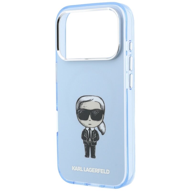 Husa iPhone 17 Pro Max Karl Lagerfeld IML Ikonik Sketch Print MagSafe, bleu, KLHMP18X6HKIKDB