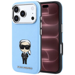 Husa iPhone 18 Pro Max Karl Lagerfeld Smooth Leather Ikonik Sketch MagSafe, bleu, KLHMP18X6PWKIKDB