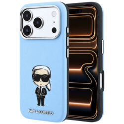 Husa iPhone 17 Pro Max Karl Lagerfeld Smooth Leather Ikonik Sketch MagSafe, bleu, KLHMP18X6PWKIKDB