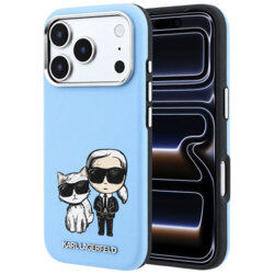 Husa iPhone 17 Pro Karl Lagerfeld Smooth Leather KC Bodies Sketch MagSafe, bleu, KLHMP18L6PWKCIDB