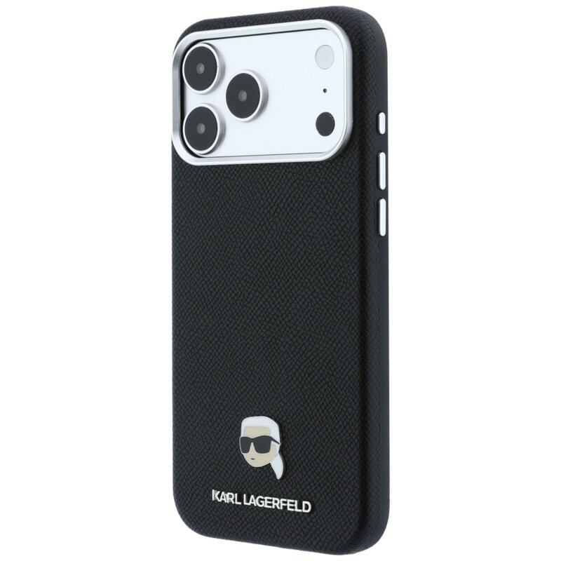 Husa iPhone 17 Pro Karl Lagerfeld Grained Leather KH Metal MagSafe, negru, KLHMP18L6PSKHLK