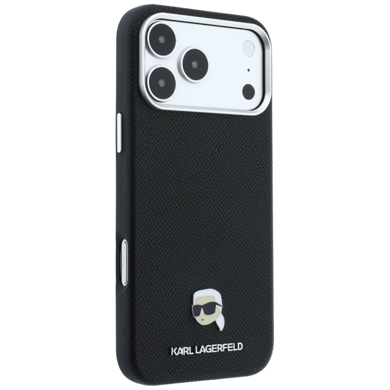 Husa iPhone 17 Pro Karl Lagerfeld Grained Leather KH Metal MagSafe, negru, KLHMP18L6PSKHLK
