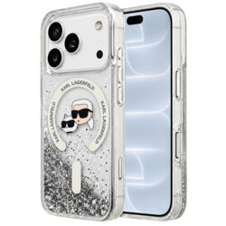 Husa Karl Lagerfeld iPhone 18 Pro Liquid Glitter KC Heads MagSafe, clear, KLHMP18LLGKCSGH