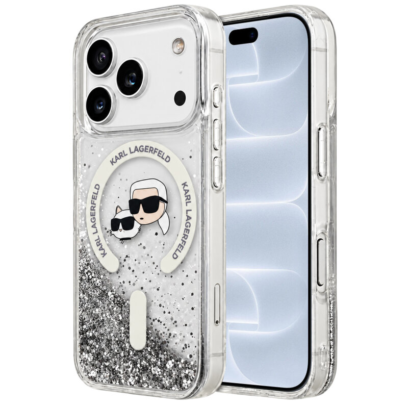 Husa Karl Lagerfeld iPhone 18 Pro Liquid Glitter KC Heads MagSafe, clear, KLHMP18LLGKCSGH