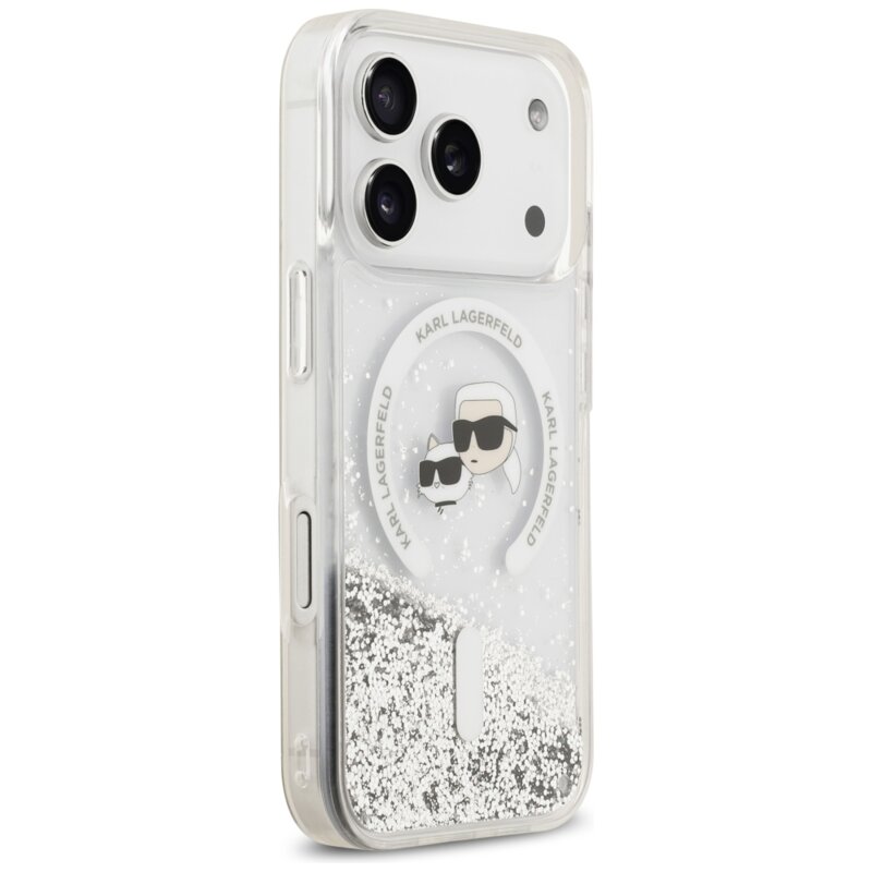 Husa Karl Lagerfeld iPhone 17 Pro Liquid Glitter KC Heads MagSafe, clear, KLHMP18LLGKCSGH