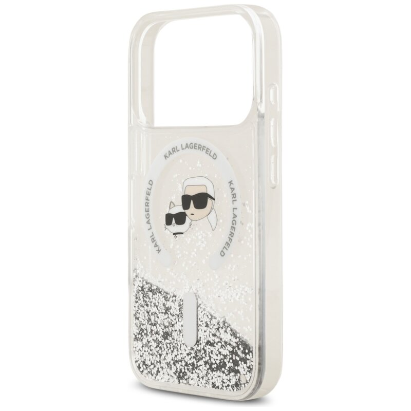 Husa Karl Lagerfeld iPhone 17 Pro Liquid Glitter KC Heads MagSafe, clear, KLHMP18LLGKCSGH