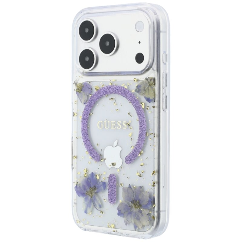 Husa Guess iPhone 18 Pro Max Resin Flowers and Glitter MagSafe, mov, GUHMP18XRBFGFGMU