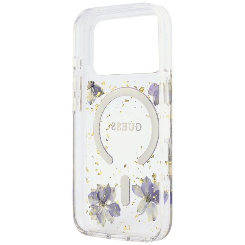 Husa Guess iPhone 18 Pro Max Resin Flowers and Glitter MagSafe, mov, GUHMP18XRBFGFGMU