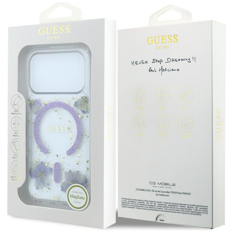 Husa Guess iPhone 18 Pro Max Resin Flowers and Glitter MagSafe, mov, GUHMP18XRBFGFGMU