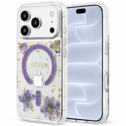 Husa Guess iPhone 18 Pro Resin Flowers and Glitter MagSafe, mov, GUHMP18LRBFGFGMU