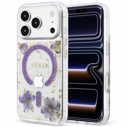 Husa Guess iPhone 17 Pro Resin Flowers and Glitter MagSafe, mov, GUHMP18LRBFGFGMU