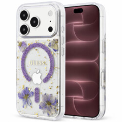 Husa Guess iPhone 18 Pro Max Resin Flowers and Glitter MagSafe, mov, GUHMP18XRBFGFGMU