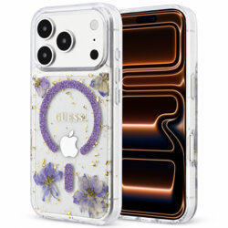 Husa Guess iPhone 17 Pro Max Resin Flowers and Glitter MagSafe, mov, GUHMP18XRBFGFGMU