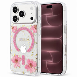 Husa Guess iPhone 18 Pro Max Resin Flowers and Glitter MagSafe, roz, GUHMP18XRBFGFGMP