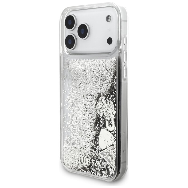 Husa Guess Glitter Charms iPhone 17 Pro cu sclipici, argintiu, GUHCP18LGLHFLSI