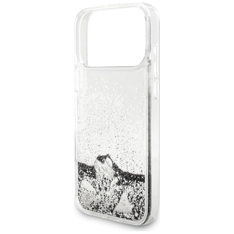 Husa Guess Glitter Charms iPhone 17 Pro cu sclipici, argintiu, GUHCP18LGLHFLSI