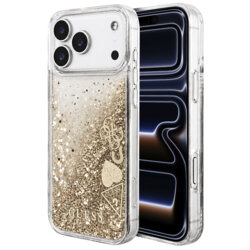 Husa Guess Glitter Charms iPhone 17 Pro cu sclipici, auriu, GUHCP18LGLHFLGO