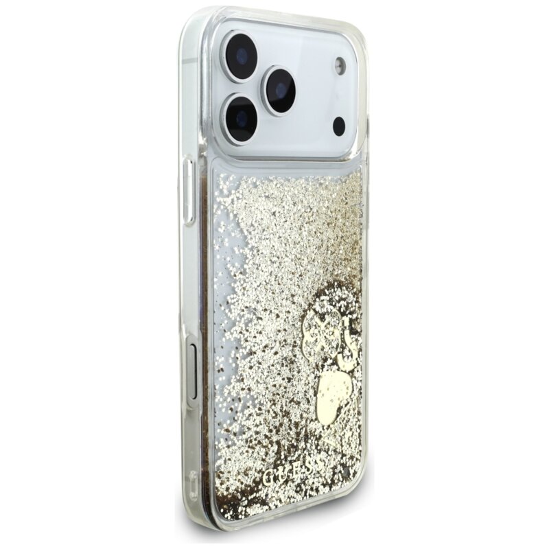 Husa Guess Glitter Charms iPhone 17 Pro cu sclipici, auriu, GUHCP18LGLHFLGO