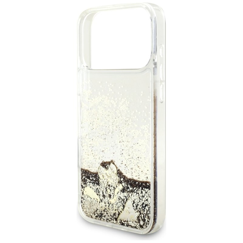 Husa Guess Glitter Charms iPhone 17 Pro cu sclipici, auriu, GUHCP18LGLHFLGO