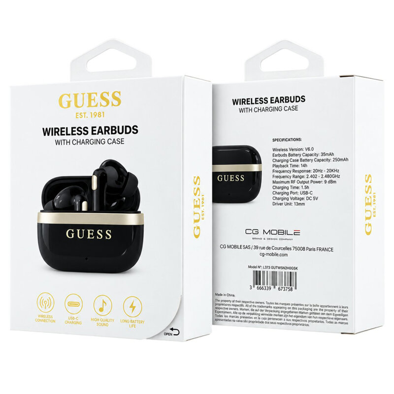Casti wireless Bluetooth TWS Guess, negru, GUTWSN2HGGSK
