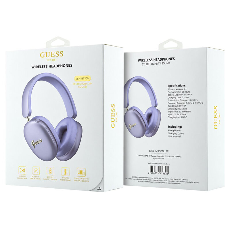 Casti wireless Bluetooth, ENC Guess, mov, GUBHP10HMBSU