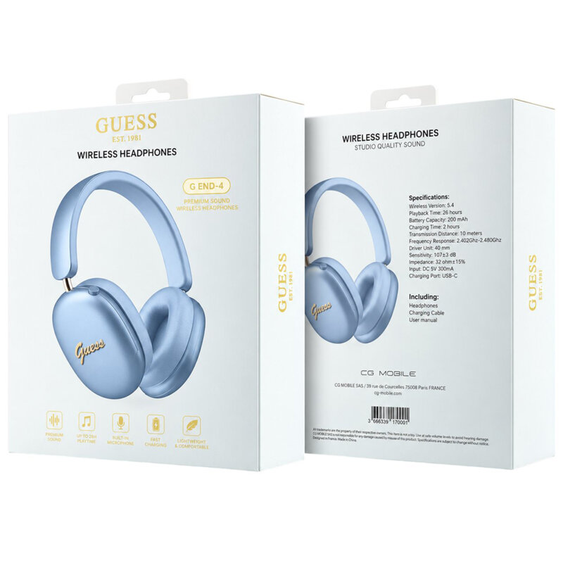 Casti wireless Bluetooth, ENC Guess, bleu, GUBHP10HMBCB