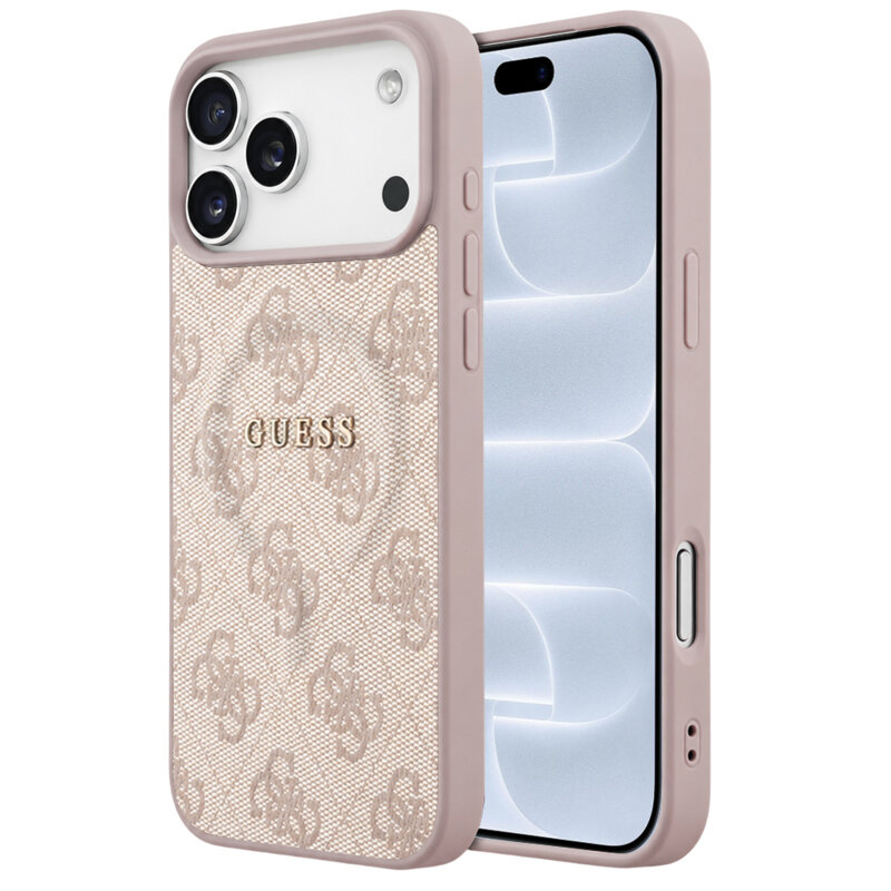Husa Guess iPhone 18 Pro 4G Embossed Ring Classic Logo MagSafe, roz, GUHMP18LP4MSEGP