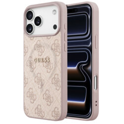 Husa Guess iPhone 17 Pro 4G Embossed Ring Classic Logo MagSafe, roz, GUHMP18LP4MSEGP