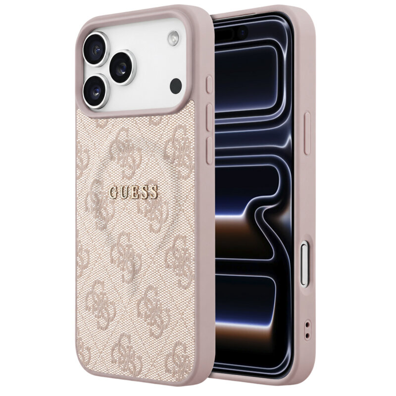 Husa Guess iPhone 17 Pro 4G Embossed Ring Classic Logo MagSafe, roz, GUHMP18LP4MSEGP