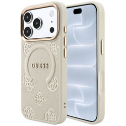 Husa Guess Saffiano Peony & Ring MagSafe iPhone 18 Pro, bej, GUHMP18LPSAMSECE