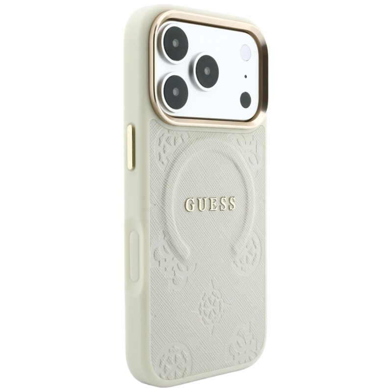 Husa Guess Saffiano Peony & Ring MagSafe iPhone 18 Pro, bej, GUHMP18LPSAMSECE