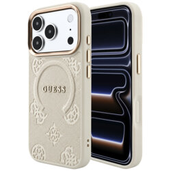 Husa Guess Saffiano Saffiano Peony & Ring MagSafe iPhone 17 Pro, bej, GUHMP18LPSAMSECE